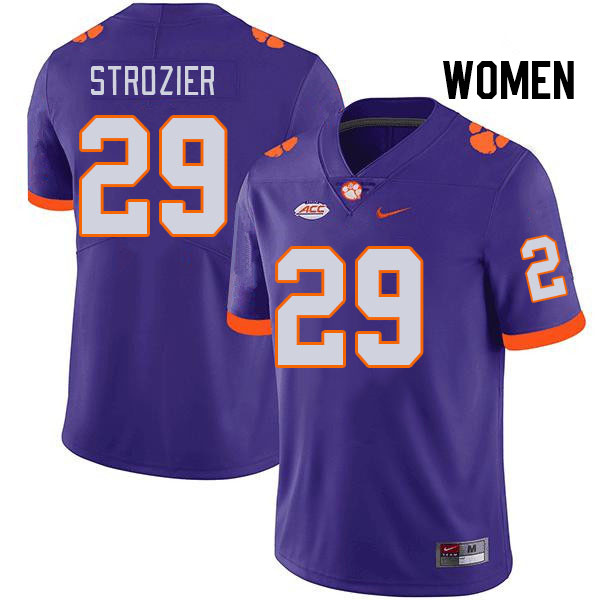 Women's Clemson Tigers Branden Strozier #29 College Purple NCAA Authentic Football Stitched Jersey 23DR30ES